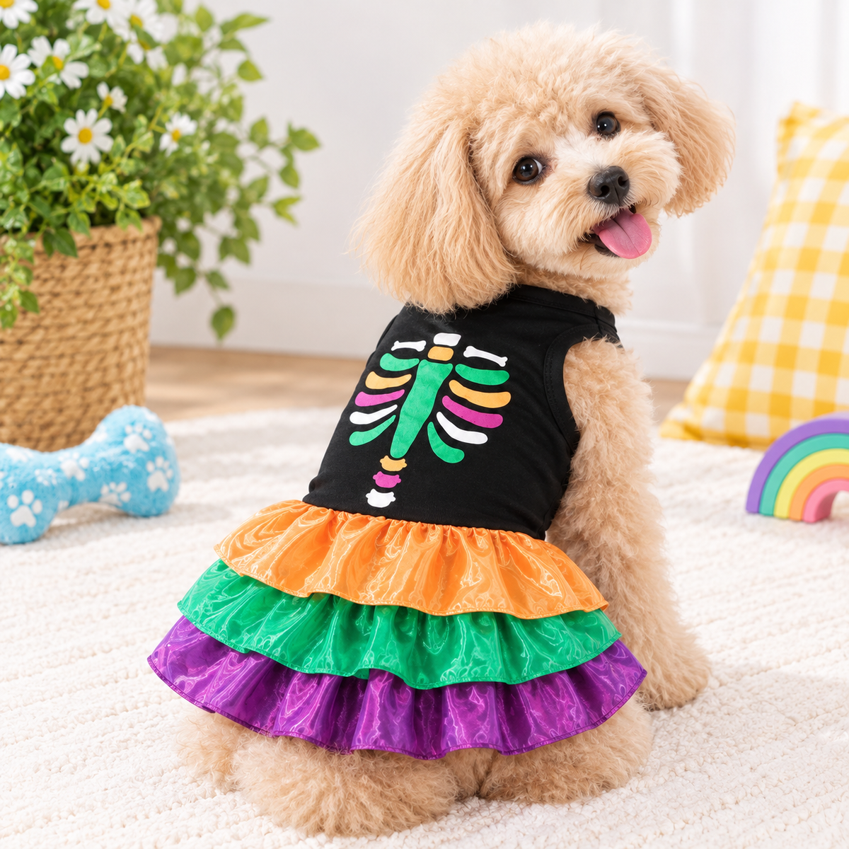 Halloween Skeleton Ruffle Pet Dress